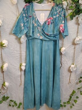 Elegant Teal Floral Wrap Maxi Dress